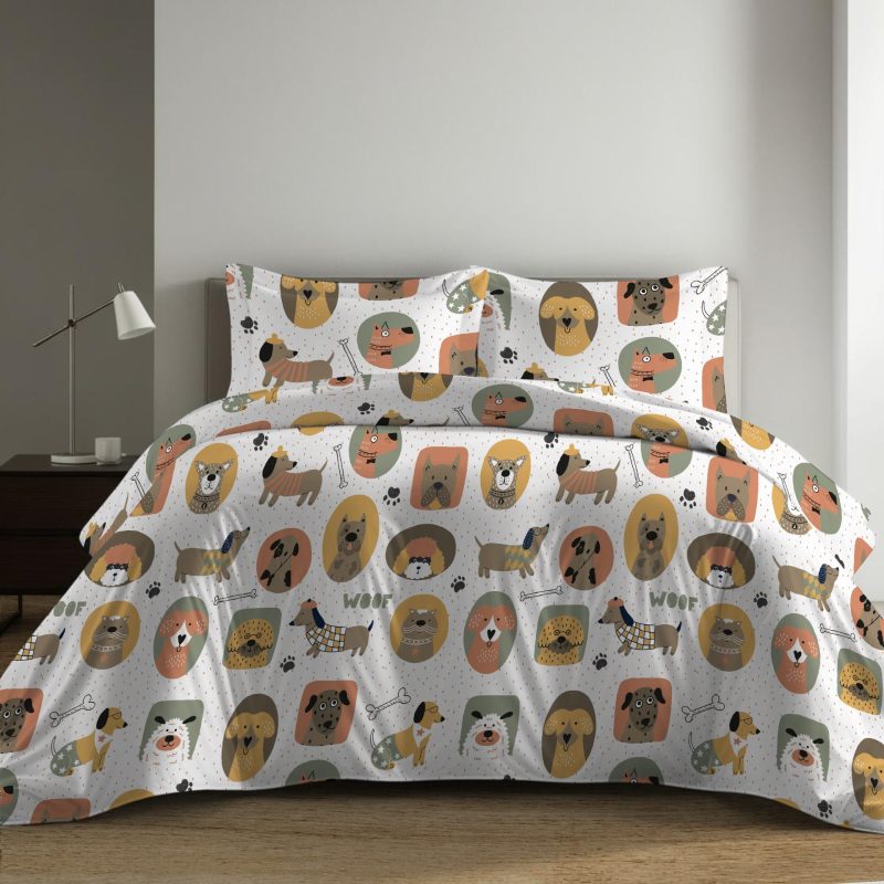completo lenzuola Cani 100% cotone
